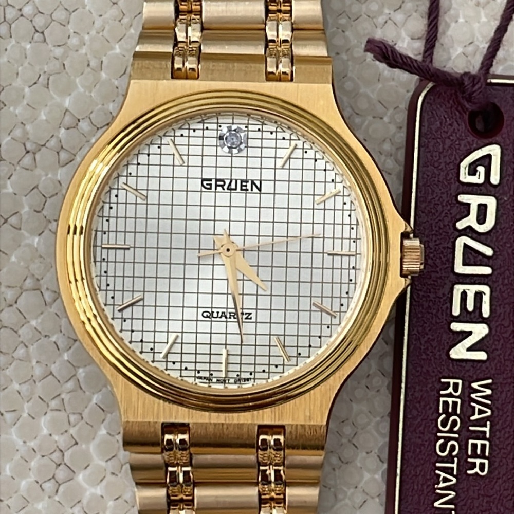 New! Vintage Gruen Quartz Watch w/ Diamond Marker